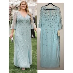 NWT ADRIANNA PAPELL DRESS 16 BLUE GOWN WEDDING GUEST EVENING MOTHER OF THE BRIDE